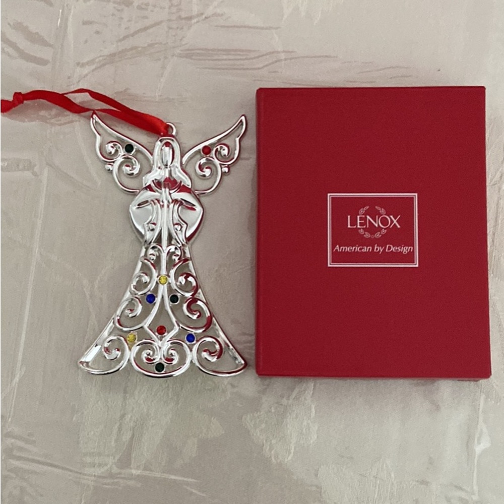 Lenox Sparkle and Scroll Multi-Crystal Angel Ornament.